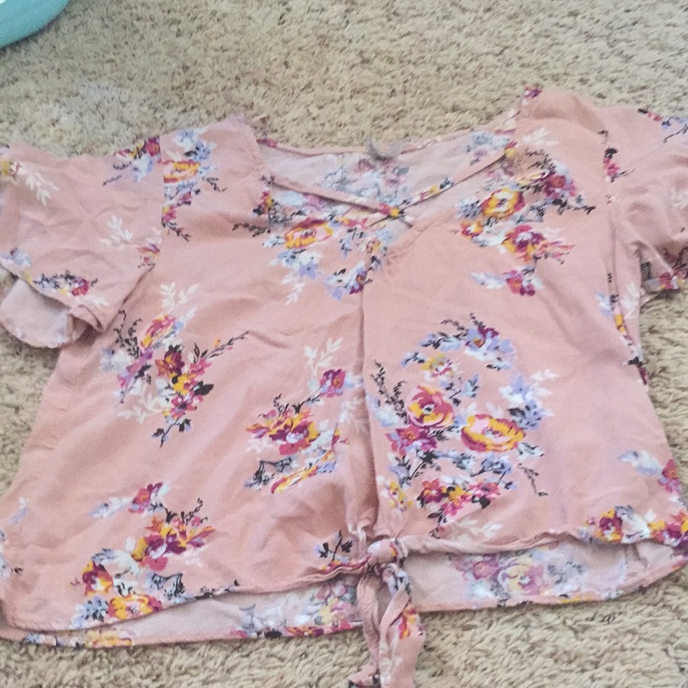 pink top with tie front